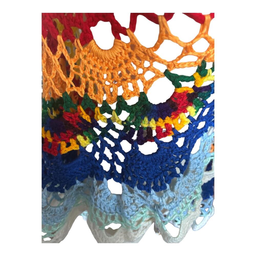 Handmade Crochet Shawl Rainbow Lace Wrap Boho Festival Colorful Open Knit Shawl - Picture 10 of 11